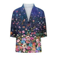 Usmixi Womens Tops Cvjetni print V-izrez za majice dužine lakata Ljetna ležerna gumba za reverze dolje Labavi