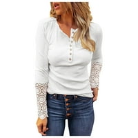 Ženske bluze košulje s dugim rukavima V-izrez Tops Čvrsti print bijeli Xlfashion Woman Bluus