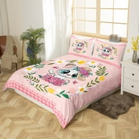 Komplet posteljine za mačke slatki mačić životinjski poplun ružičasti cvjetovi pokrivač za poplun geometrijsko