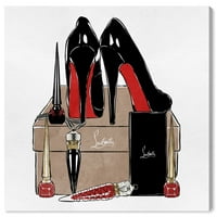 Punway Avenue Fashion i Glam Wall Art Canvas Otisci cipele visoke pete - crna, crvena
