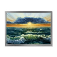 Designart 'Plavi ocean u Sunset Evening I' Nautical & Coastal Framed Art Print