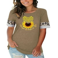 A. M. / Ženska majica s printom suncokreta, majice kratkih rukava, bluza od tunike, Plus veličina, ljubičasta