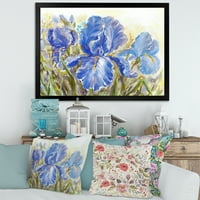 DesignArt 'Blue Irises cvjetajući cvijeće tradicionalni uokvireni umjetnički tisak