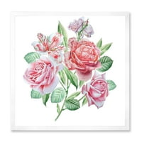 Proljetni cvjetovi alstroemeria ružičaste ruže uokvireni slikati platno umjetnički tisak