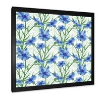DesignArt 'plavi kukuruzni cvijeće sa zelenim lišćem na bijeloj I' tradicionalno uokvireni umjetnički tisak