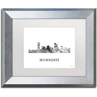 Zaštitni znak likovna umjetnost 'Milwaukee Wisconsin Skyline WB-BW' Canvas Art by Marlene Watson, White Matte,