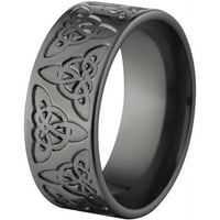 Ravni crni cirkonijev prsten s mljevenim keltskim dizajnom