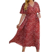 Ženske ležerne haljine kratke rukave V-izrez plus ljetna haljina Moderni pokloni za mamu crvenu XL