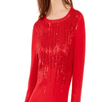 $ Ženska nova crvena bluza s rebrastim šljokicama s dugim rukavima od ramena + ramena