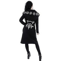 + Ženski crni kardigan s kapuljačom s kapuljačom s punk printom dugih rukava Plus size kaput
