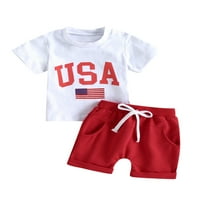 Komplet odjeće za dječake za Dan neovisnosti, ljetni pulover s printom zastave, majica kratkih rukava i rastezljive