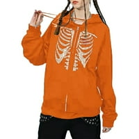 Ženske dukserice Preveliki kapuljač Zip Up Hoodie s kapuljačom s kapuljačom dukserice Rhinestone Skeleton Pulover
