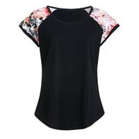 Ženske majice, Ženske Ležerne majice s cvjetnim printom u boji kratkih rukava, bluze, vrhovi u crnoj boji