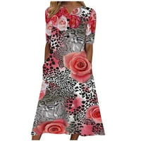Ljetne haljine za žene casual cvjetni tiskani gumbi kratkih rukava V gumbi za vrat prednji džepovi labavi blagdanski