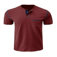 Bomotoo muške majice kratke rukave ljetni vrhovi gumbi majica prozračna pulover odmor za odmor bluza vino crvena
