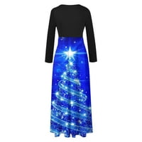Božićne haljine za žene, modna duga haljina s printom božićnog drvca, Ležerne haljine s okruglim vratom s dugim