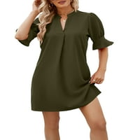 Ženske kratke Minidresses, haljina s majicom s izrezom, jednobojna haljina, boemska vrećasta zelena