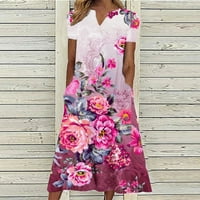 Ljetne haljine za žene, midi s izrezom i kratkim rukavima, ljetne haljine s cvjetnim printom, modne Nabrane ljuljačke