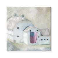 Stupell Industries American Flag White Farmhouse Barn Seosye Seoside Modern slikarska galerija omotana platno
