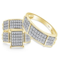Zaručnički prsten od bijelog prirodnog dijamanta i vjenčani Trio od 10k žutog zlata, veličina prstena -11
