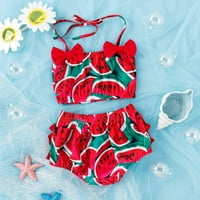 Ljetne haljine za djevojčice s mašnom i volanima s printom lubenice i ananasa dva kupaća kostima bikini crvena