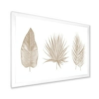 DesignArt 'tropska beiges lišće na bijelom' tradicionalno uokvireni umjetnički tisak