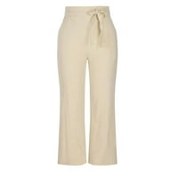 Rasprodaja u A-listi / ženske jednobojne dnevne hlače od pamuka i lana visokog struka, široke hlače s elastičnim