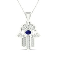 Imperijalni dragulj Sterling Silver stvorio je plavi safir i stvorio bijelu safirnu ogrlicu Hamsa