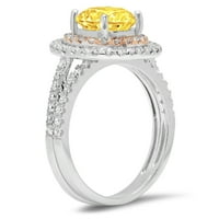2. dijamant okruglog reza s imitacijom žutog dijamanta od bijelog ružičastog zlata 14k s naglascima vjenčani set
