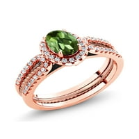 Kralj dragulja 1. 18K ružičasti zlatni ovalni zeleni turmalinski prsten, srebrni prsten koji se može graditi