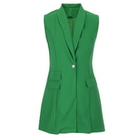 Ženski kaput, Modni Ženski casual vrhovi bez rukava s džepovima i gumbima, kaput od jakne, smanjena zelena boja