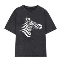 Zabavne majice s printom za žene ljetne slatke Vintage zebra majice kratkih rukava spuštenih ramena majica s okruglim