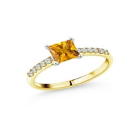 Kralj dragulja 1. Princeza Karat žuti Citrin bijeli umjetni safir 10K prsten od žutog zlata sa zubima od bijelog