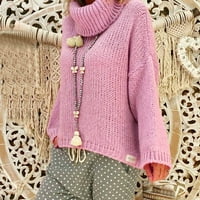 Ženski plus veličina kornjača džemper široki lampanjavi dugi rukav pulover elegantni rebrasti pleteni obični vrhovi