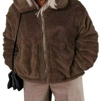 Dame kaput s dugim rukavima jakna Ovratnik nadmašuje vrećaste solidne boje kaputi rade smeđa xl