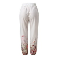 Pxiakgy hlače za žene hlače s džepovima casual visokog struka tiskani pamuk labave duge ravne hlače bijele + xxl