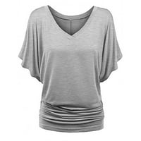 Ženske majice s izrezom u obliku slova u, osnovni jednobojni vrhovi za žene, labava majica s Dolman rukavima