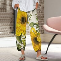 Ženske elastične hlače struka s džepnim harem hlačama tiskane hlače za usjeve za žene žute_ m