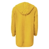 ; Održivi ženski kardigan s kapuljačom, preveliki džepni džemper, jednoredni kaput dugih rukava, žuti 2 inča