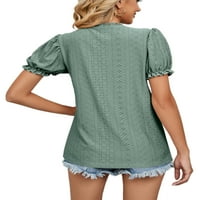 Niuer Ladies majice Čvrsta boja Ljetni vrhovi majica s kratkim rukavima modna tunična bluza v vrat pulover tamnozelena