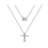 Sterling Silver solitiare kubična cirkonija i križa slojeve ogrlice
