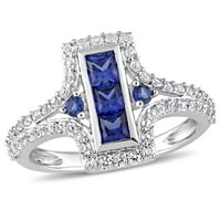 1-karatni Plavi safir i bijeli Safir 1-karatni prsten od srebrnog srebrnog Halo prstena