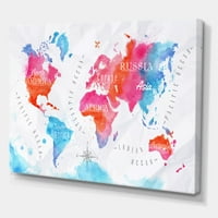 Dizajnerska umjetnost Karta svijeta u plavim i ružičastim tonovima moderni zidni tisak na platnu