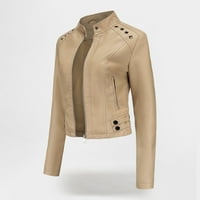 Ženske jakne za žene, Ženska jednobojna jakna s patentnim zatvaračem dugih rukava s džepom na kopčanje, ugrađeni