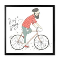 Dizajnerska umjetnost Hipster na biciklu, uokvirena umjetnička grafika za djecu