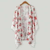 Majice s uzorkom za žene, ženski kimono kardigan s napuhanim rukavima s cvjetnim printom, široka ležerna bluza,