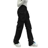 ECZIPVZ Znojne hlače za ženske čvrste visoki struk Ravne široke noge Elastične hlače s povremenim strukom crne,