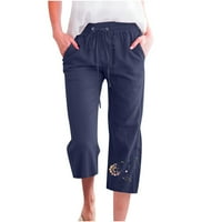 + Ženske pamučne lanene Capri hlače Plus veličine, ljetne hlače s elastičnim strukom, Ležerne lepršave udobne