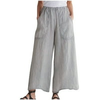 Široke ženske pamučne i lanene hlače Plus Size, ljetne Ležerne široke dnevne hlače, hlače s džepovima