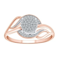Prsten od bijelog prirodnog dijamanta okruglog oblika koji zaobilazi 10K čvrsti vrtlog od ružičastog zlata - veličina